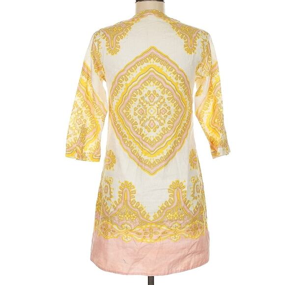J.Crew Linen Boho Tunic Dress Women’s Size 2 Pink Yellow Ivory 3/4 Sleeve Lined - Picture 5 of 8